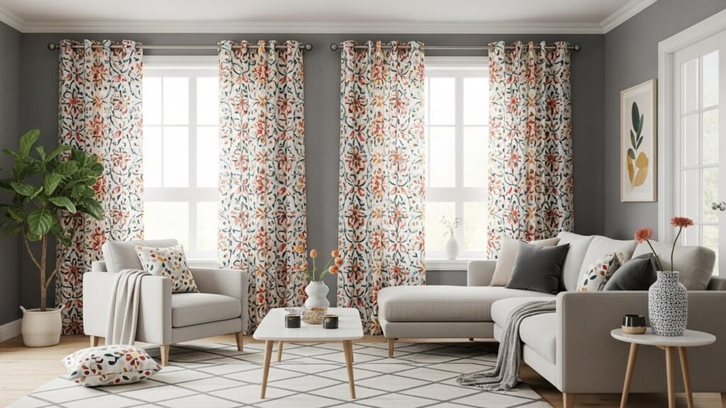 FLORAL AND PATTERNED CURTAINS — Adding Interest