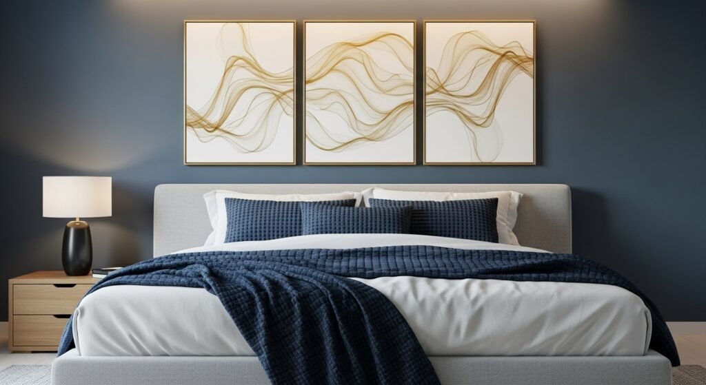 Set of Three (16” x 20”) Creating a panoramic effect across the wide headboard