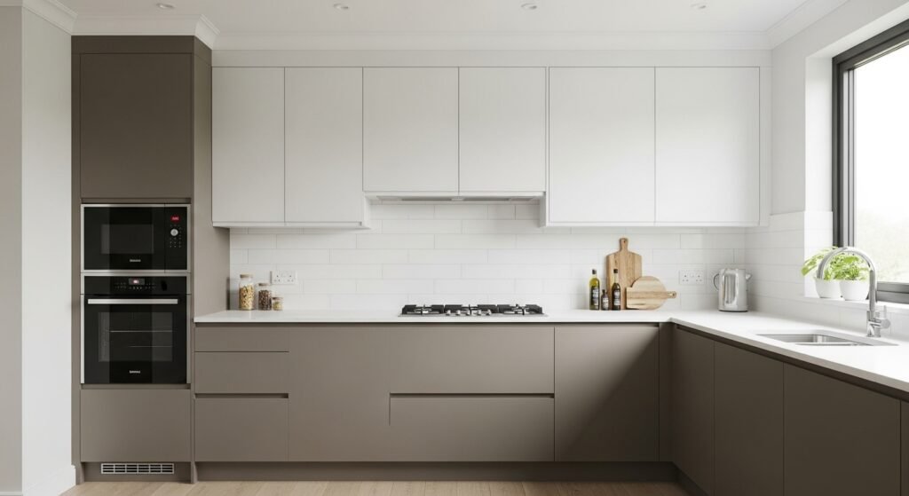 Two-Tone Cabinets: Taupe and White