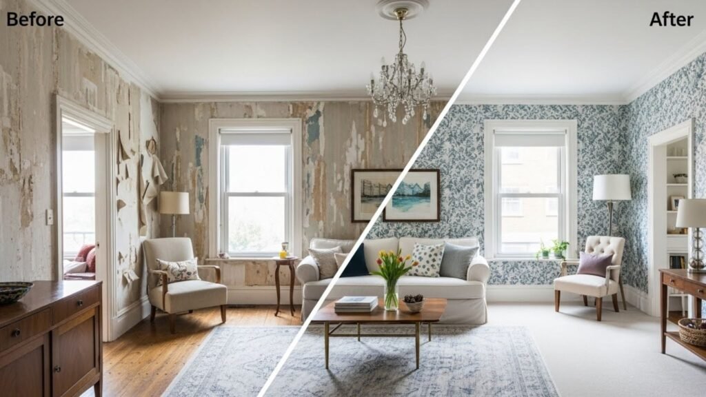 A cozy living room featuring a comfortable couch and a stylish chair, arranged for relaxation and conversation.