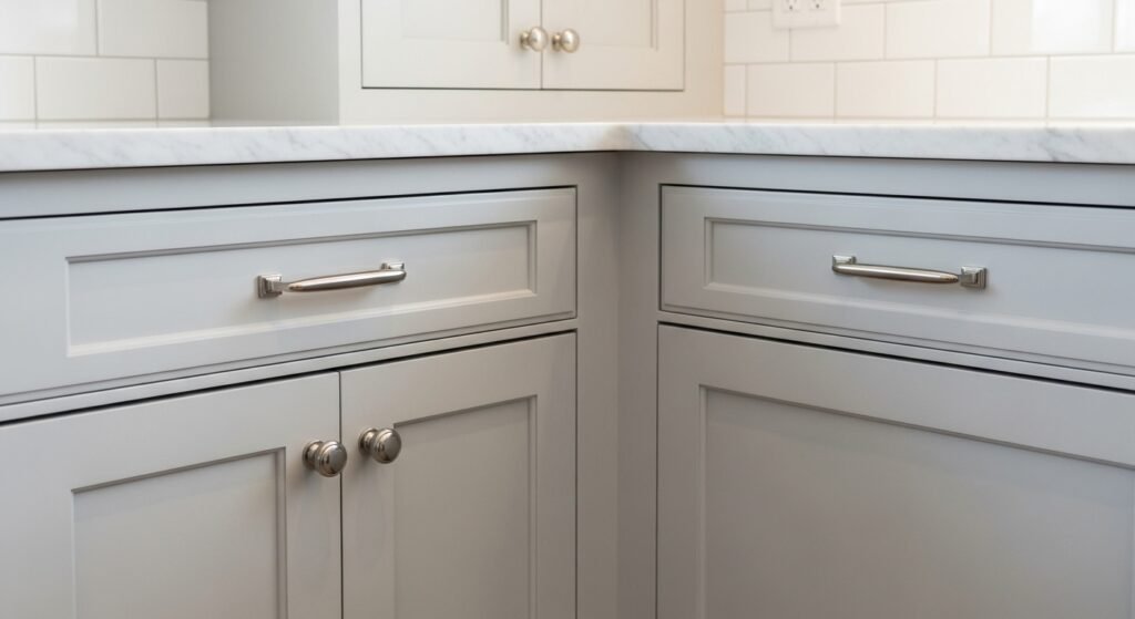 Edgecomb Gray Kitchen Cabinetry and Marble Accents