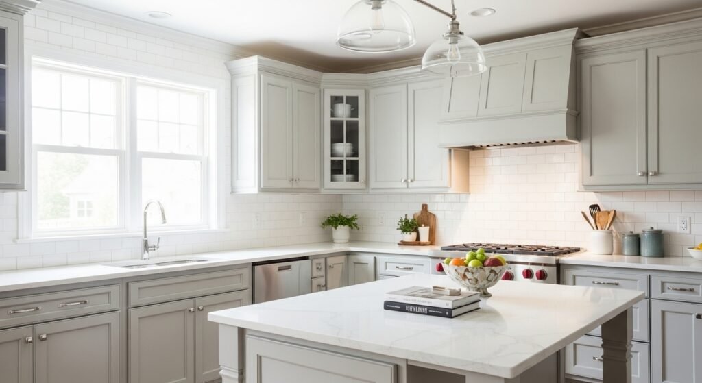 Gray Mist Cabinets in a Transitional Kitchen